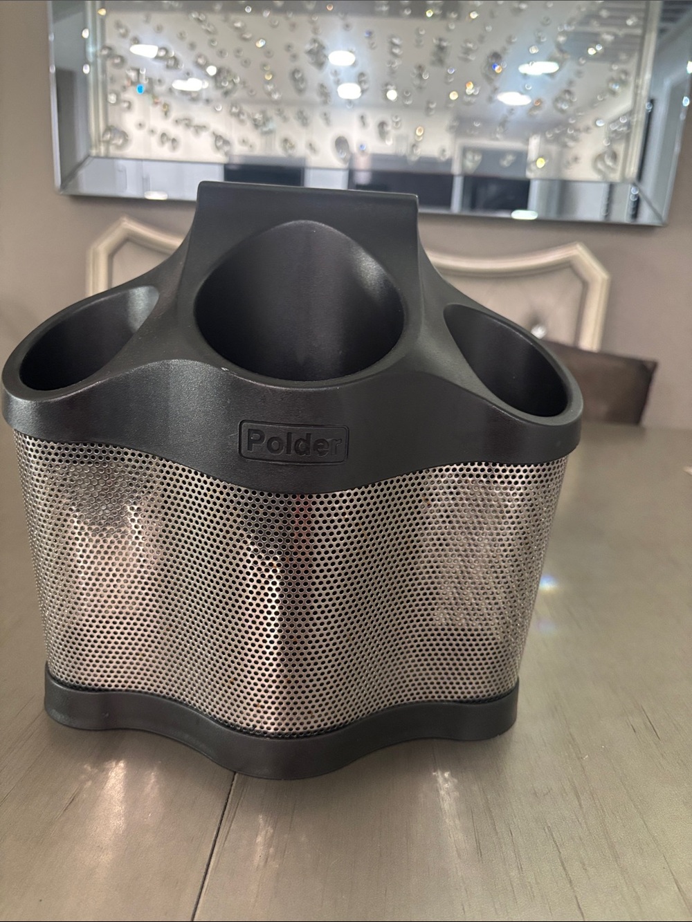 Polder Black and Silver Mesh Makeup Organizer with Multiple Compartments